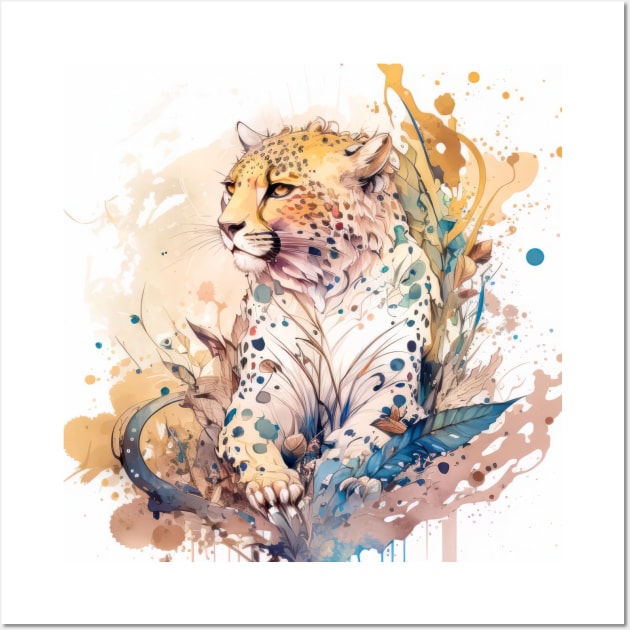 Cheetah Portrait Animal Painting Wildlife Outdoors Adventure Wall Art by Cubebox